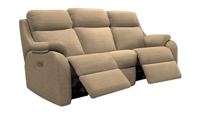 G Plan Kingsbury Fabric 3 Seat Curved Sofa Power Double Recliver Headrest Lumbar USB