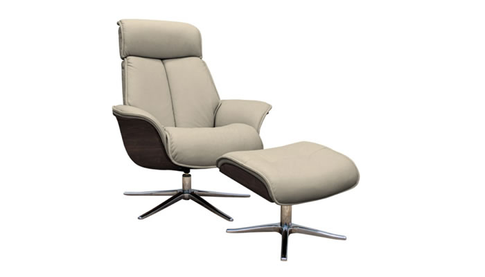 G Plan Lund Leather Chair Dark Veneered Sides & Stool